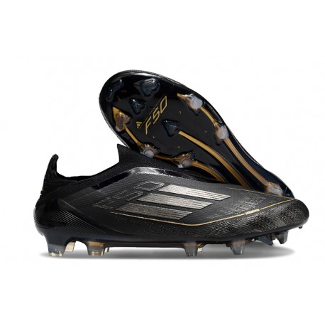 Tacos de Futbol adidas F50 Elite Laceless FG Negro Hierro Met Dorado Met