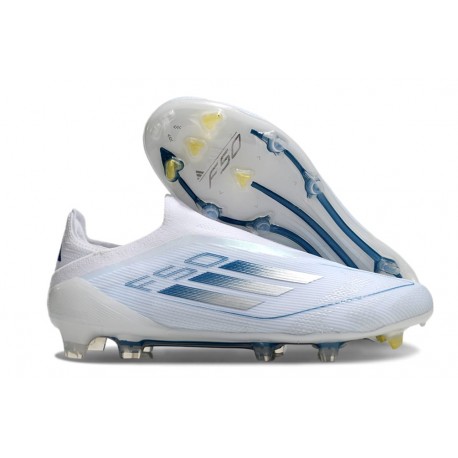 Tacos de Futbol adidas F50 Elite Laceless FG Blanco Azul