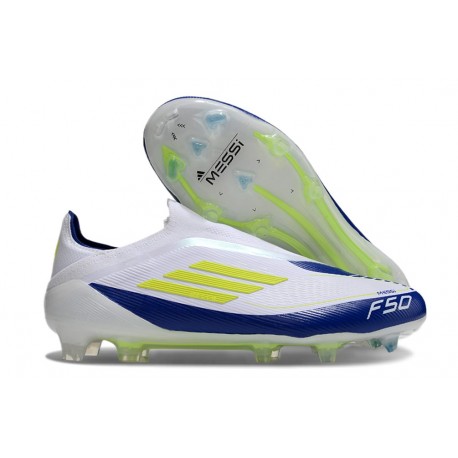 Tacos adidas F50 Elite Laceless FG Blanco Amarillo Solar Azul Lúcido