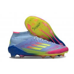 Bota adidas F50 Elite Mid FG Azul Fusion Limón Lúcido Rosa Lúcido