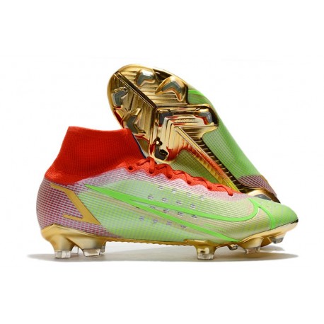 Nike Bota Mercurial Superfly 8 Elite FG Verde Rojo Oro