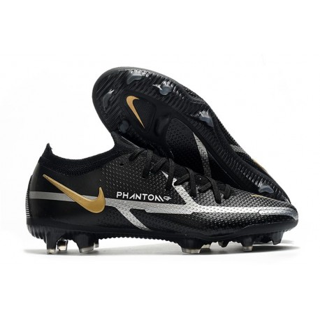 Bota Nike Phantom GT2 Elite FG Negro Gris Metálico Dorado Metalizado